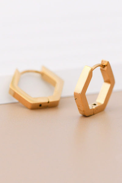 18k Gold Plated Huggie Hexagon Earrings