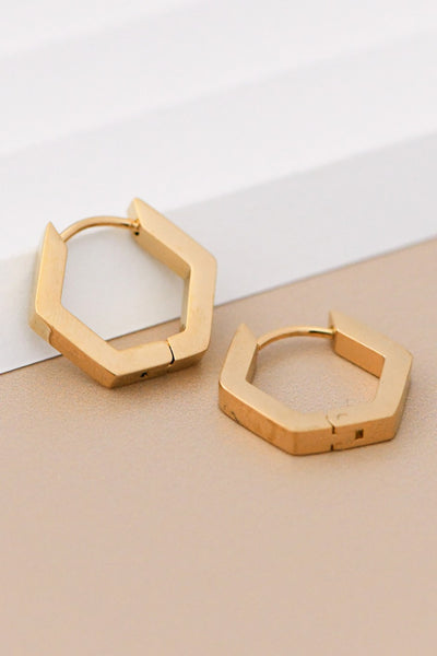 18k Gold Plated Huggie Hexagon Earrings