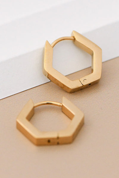 18k Gold Plated Huggie Hexagon Earrings