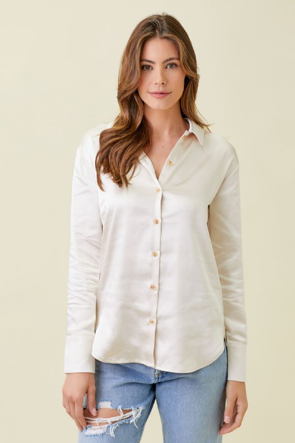 Satin Button Down Blouse - Ivory