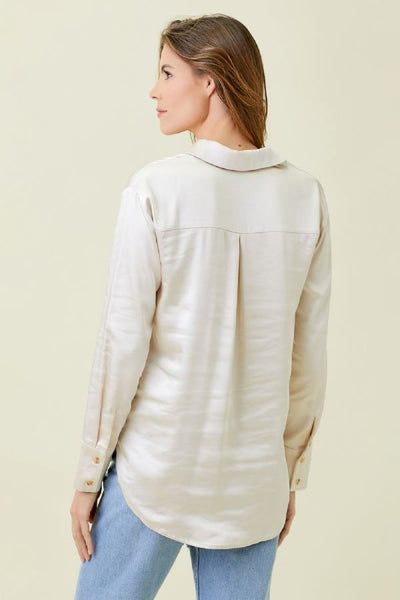 Satin Button Down Blouse - Ivory