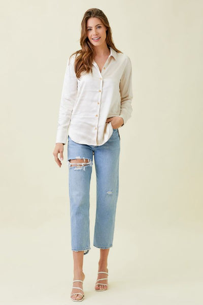 Satin Button Down Blouse - Ivory