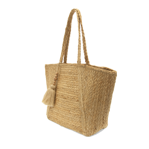 Jute Tote Bag w/Wood Bead Tassel