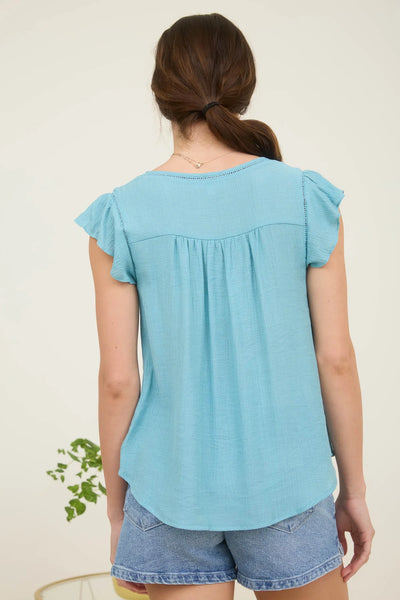 Lila Ladder Lace Trim Top - Mint