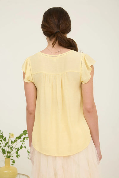 Lila Ladder Lace Trim Top - Light Yellow
