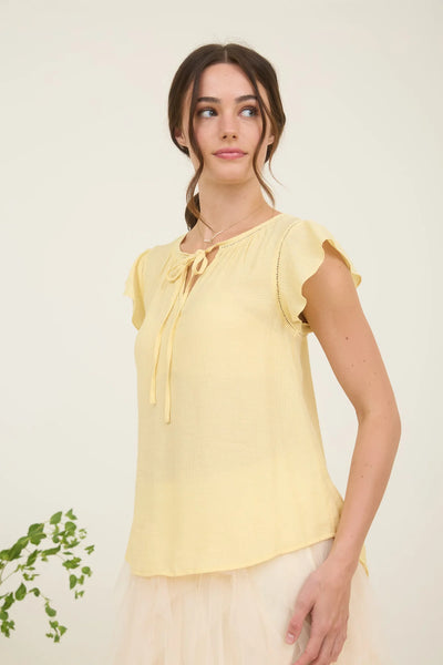 Lila Ladder Lace Trim Top - Light Yellow