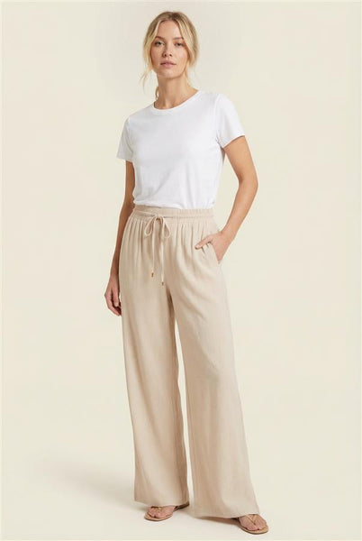 Linen Blend Wide Leg Pants - Taupe