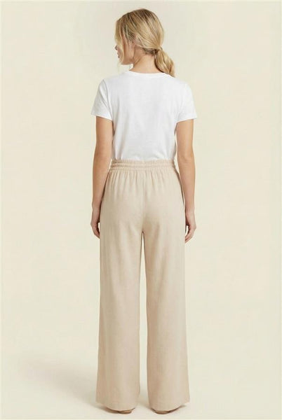 Linen Blend Wide Leg Pants - Taupe