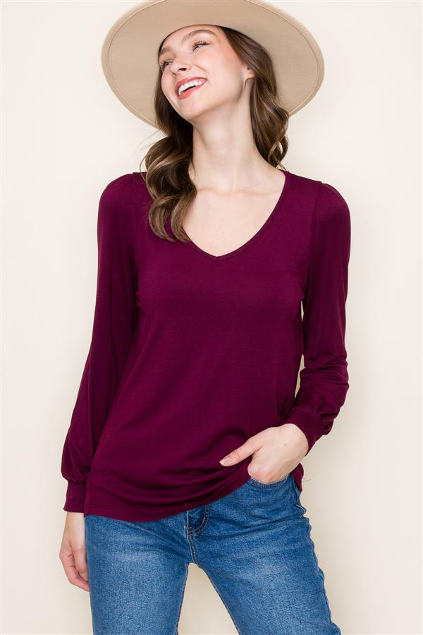 Yvonne V-Neck Top - Burgundy