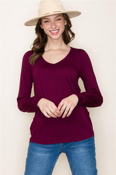 Yvonne V-Neck Top - Burgundy