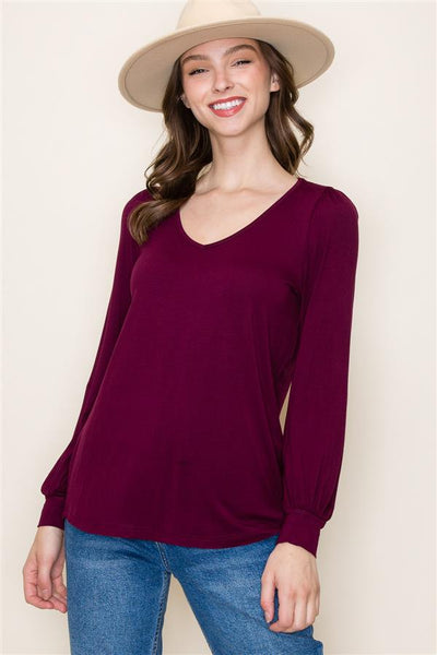 Yvonne V-Neck Top - Burgundy