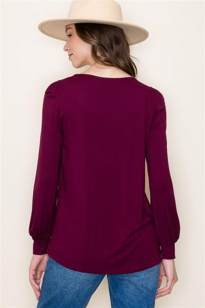 Yvonne V-Neck Top - Burgundy