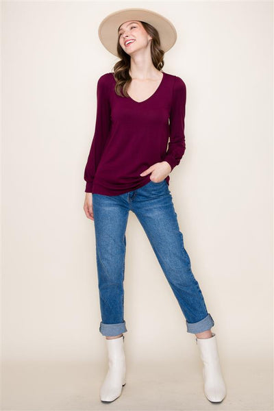 Yvonne V-Neck Top - Burgundy