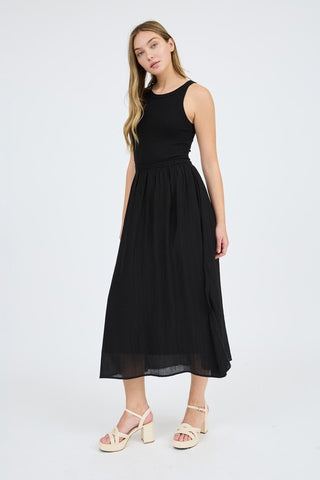 Megan Mixed Media Tank Dress - Black
