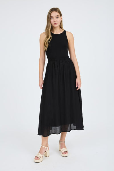 Megan Mixed Media Tank Dress - Black