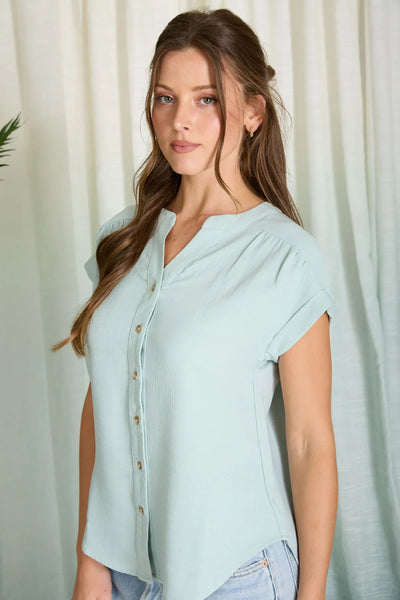 Bianca Button Front Top - Mint