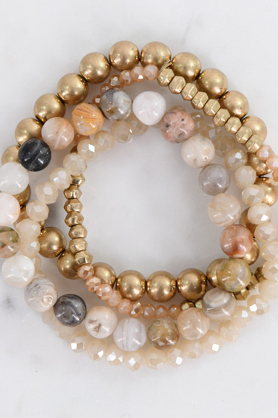 Natural Stone + Crystal Bracelets - Set of 4