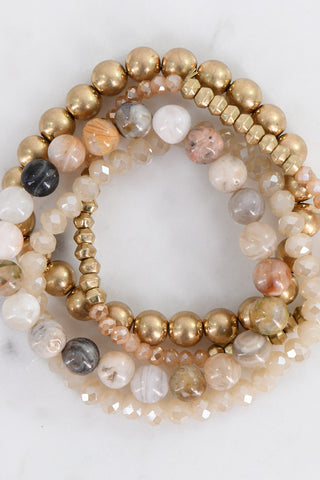 Natural Stone + Crystal Bracelets - Set of 4