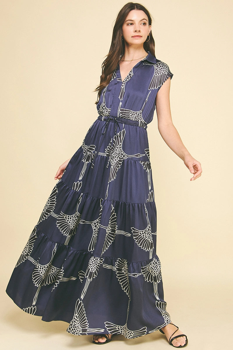 Navy Tiered Maxi Dress