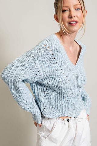 Scalloped Hem Sweater - Pale Blue