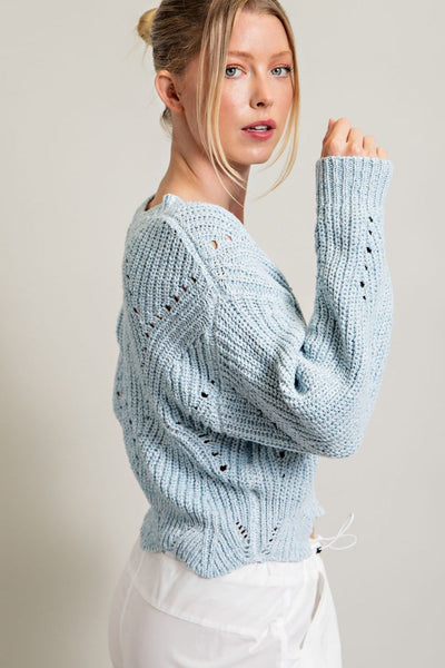 Scalloped Hem Sweater - Pale Blue