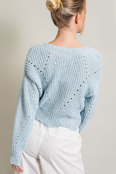 Scalloped Hem Sweater - Pale Blue