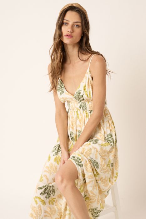 Palm Leaf Print Maxi Dress