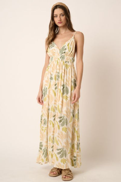 Palm Leaf Print Maxi Dress