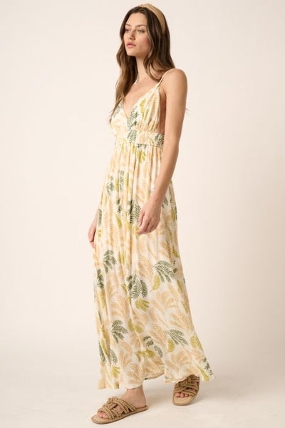 Palm Leaf Print Maxi Dress
