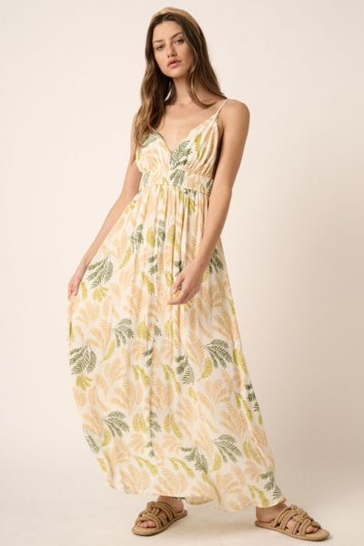 Palm Leaf Print Maxi Dress