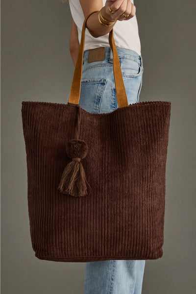 Oversized Corduroy Tote - Brown