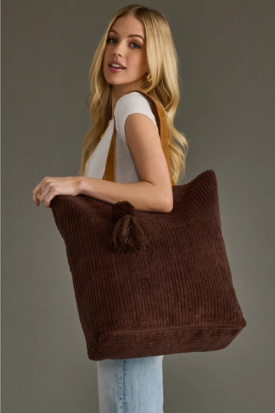 Oversized Corduroy Tote - Brown