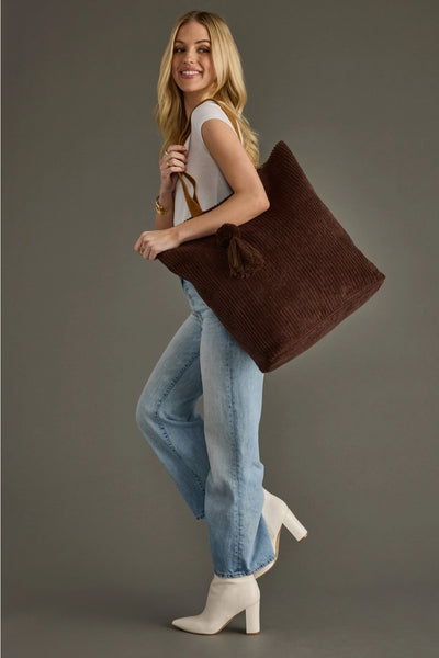 Oversized Corduroy Tote - Brown