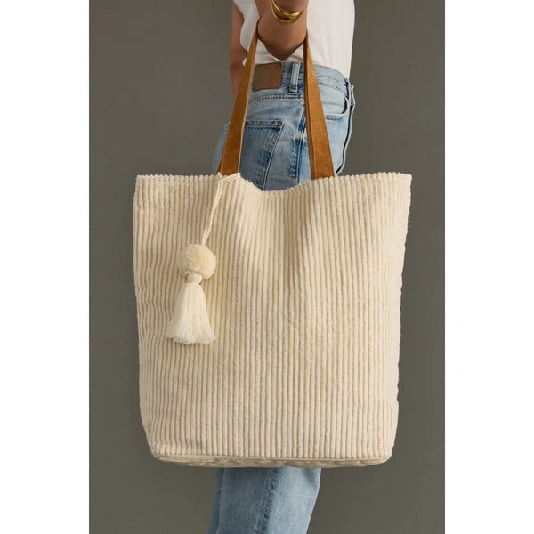 Oversized Corduroy Tote - Cream