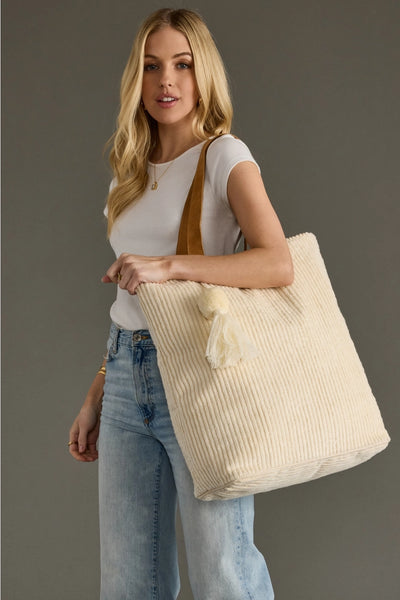 Oversized Corduroy Tote - Cream