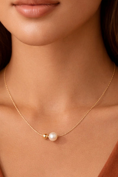 18k Gold Dipped Bead + Pearl Necklace