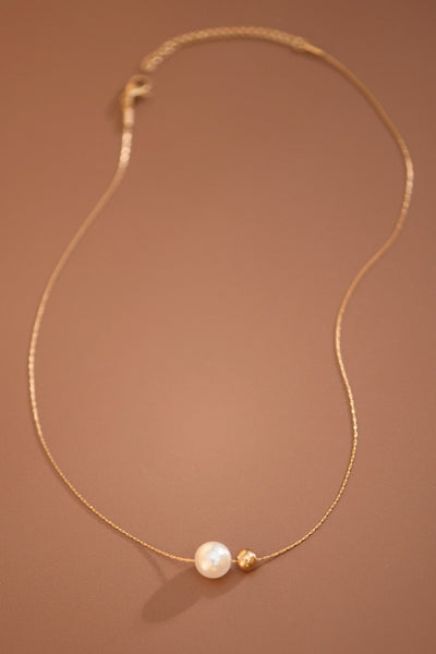18k Gold Dipped Bead + Pearl Necklace