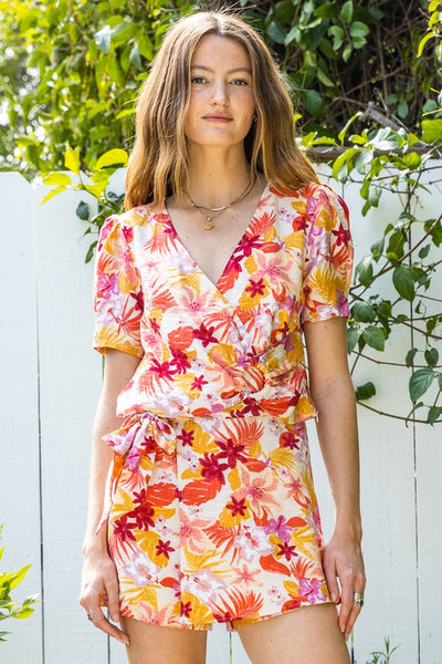 Tropic Bloom Wrap-Style Top