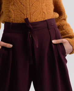 Tie-Waist Dress Pants - Plum