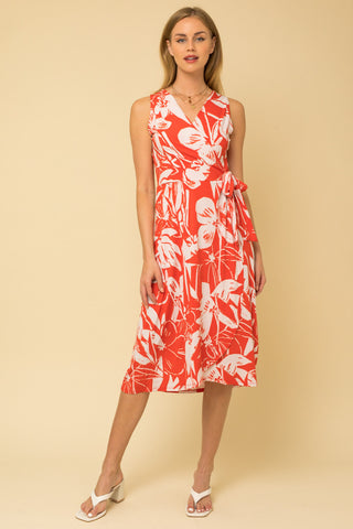 Floral Faux Wrap Midi Dress