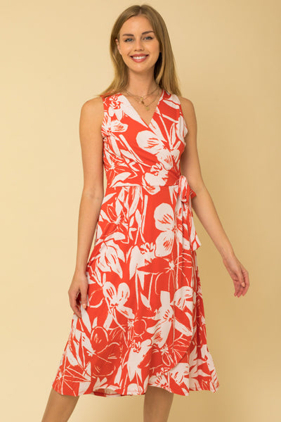 Floral Faux Wrap Midi Dress