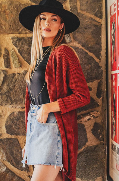 3/4 Sleeve Knit Cardigan - Brick