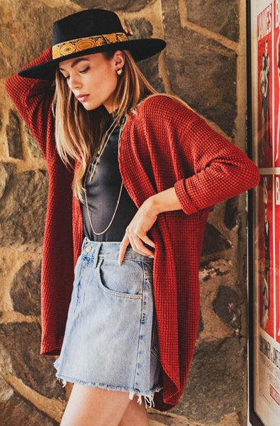 3/4 Sleeve Knit Cardigan - Brick