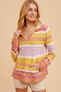 Summer Striped Hoodie Pullover - Berry
