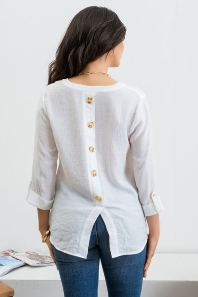 Jaclyn Split Neck Top - White
