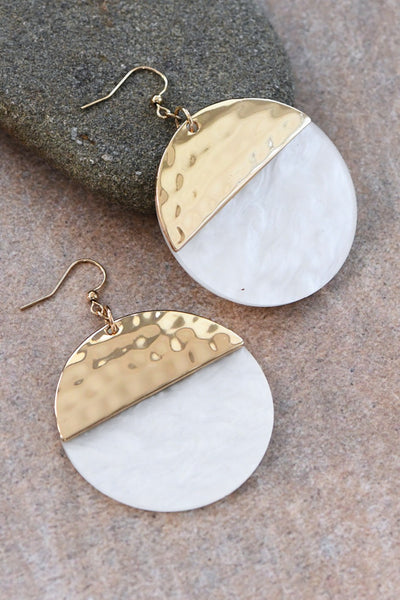 White + Gold Drop Earrings