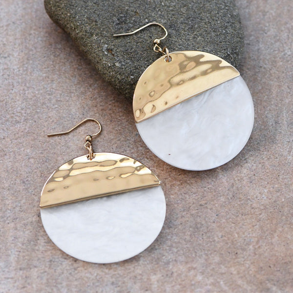 White + Gold Drop Earrings