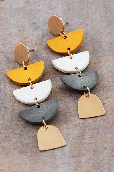Wood + Gold Drop Earrings