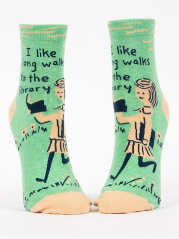 I Like Long Walks to the Library - Women's Ankle Socks