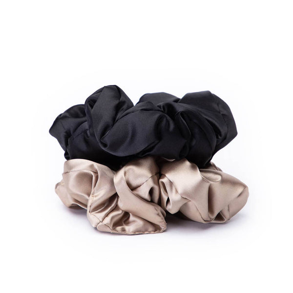 Satin Pillow Scrunchies - Black + Gold